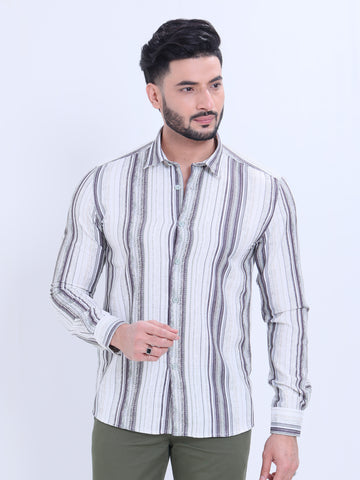 Nativebull Men's Striped Full Sleeve Casual Shirt with Spread Collar and Regular Fit - Multi