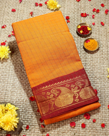 Classic Sungudi Cotton Saree with Zari Border and Checked Design - Yellow