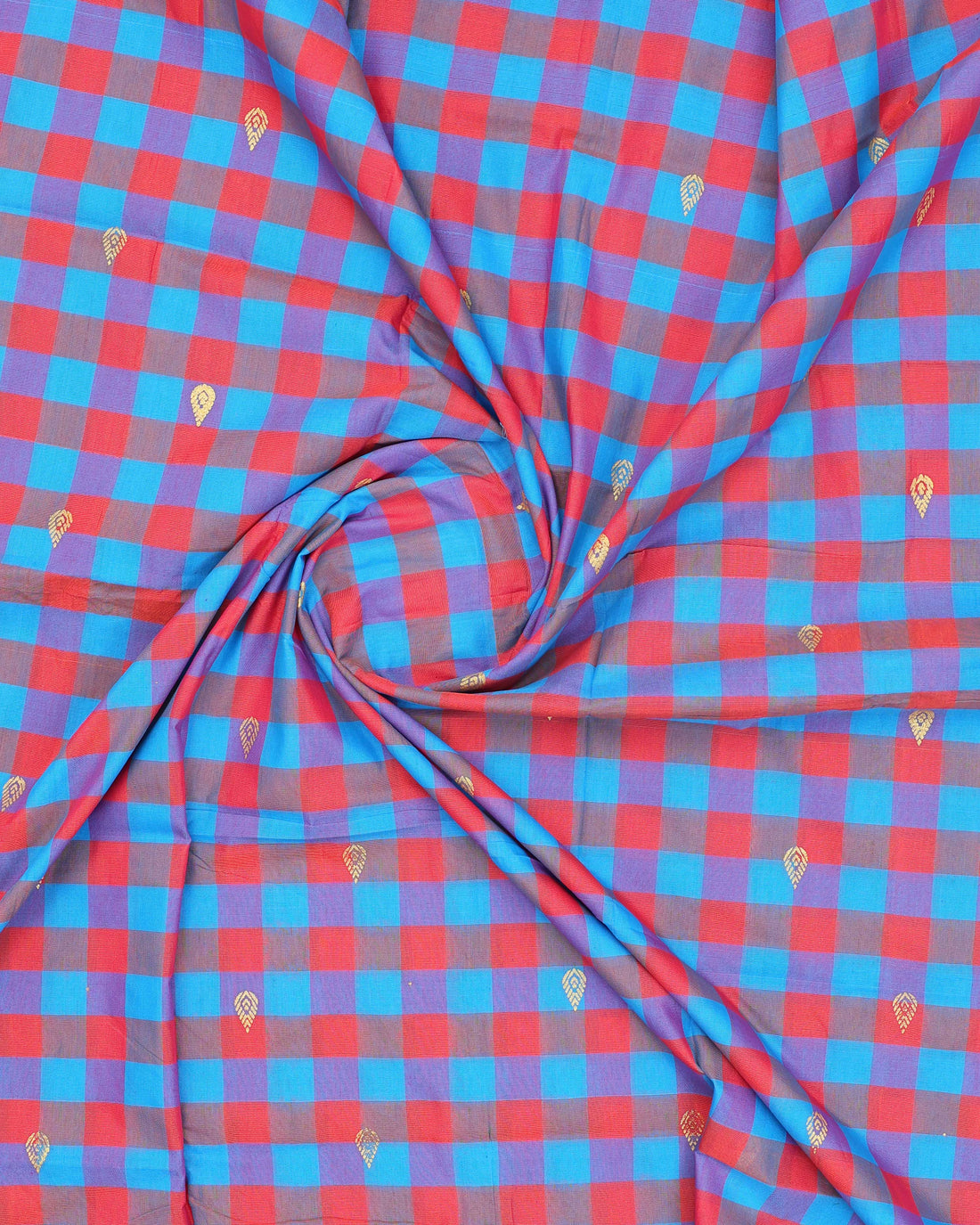 Handloom Cotton Saree with Checked Weave and Zari Border - Multi