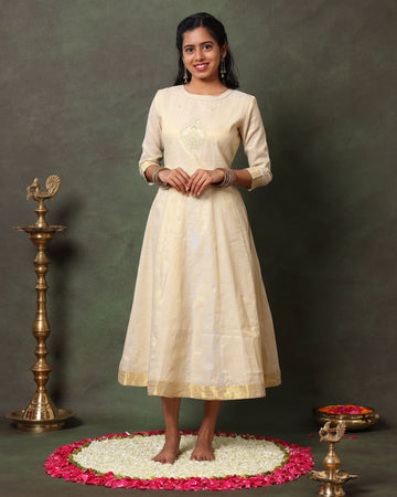 Elegance Traditional Kasavu-Inspired Anarkali Kurta - Gold
