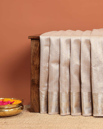 Elegant Semi Tissue Saree with Subtle Zari Border and Lustrous Finish – Grey