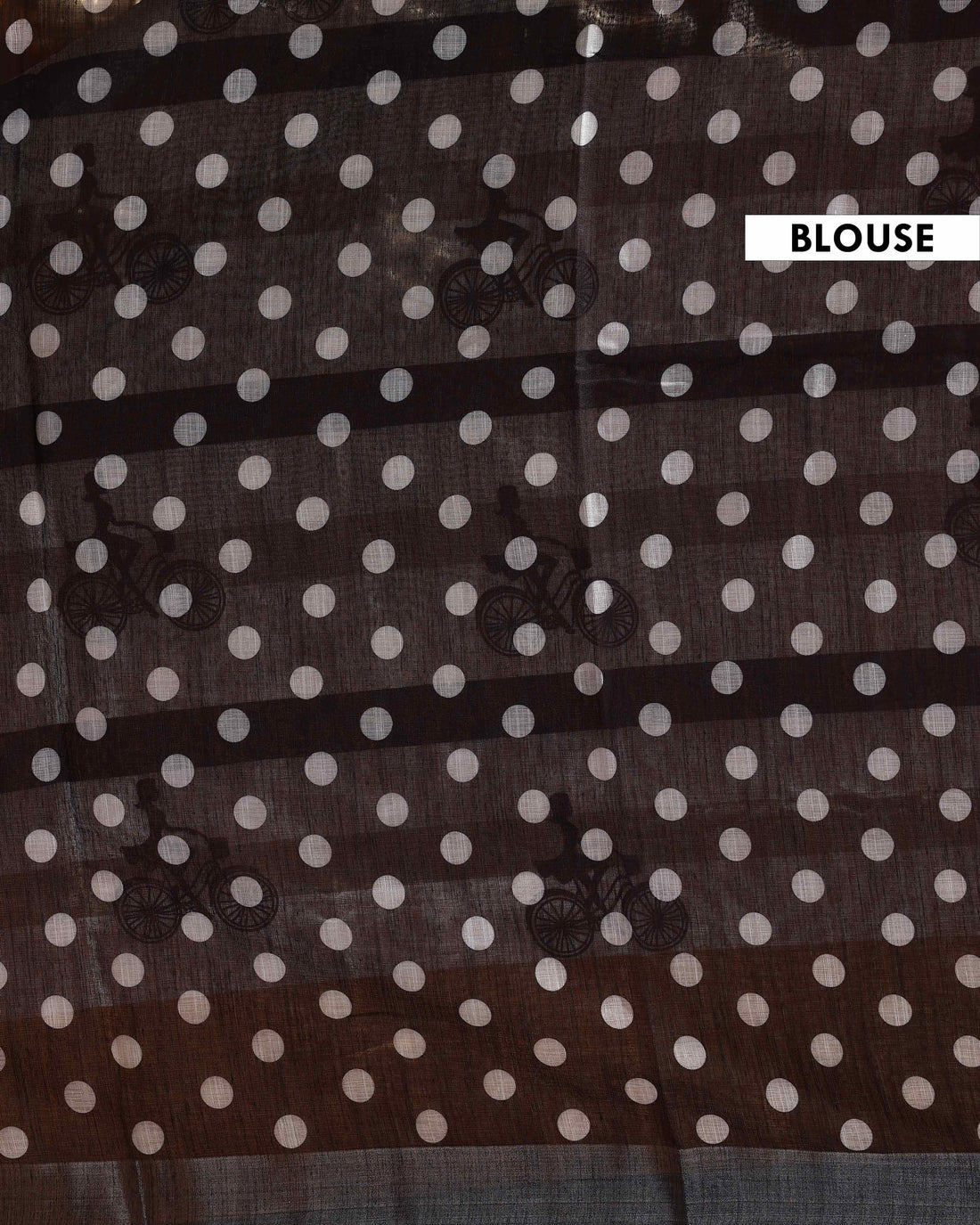 Linen Cotton Saree with Contemporary Bicycle Motif and Vertical Striped Design - White