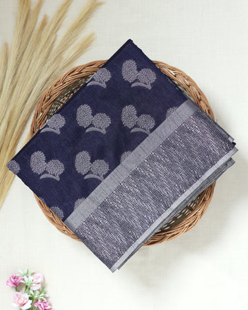 Navy Blue Color Tussar Silk Saree