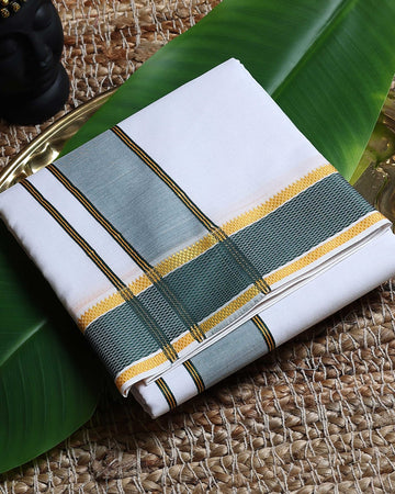 Men’s Cotton Dhoti with Multi Zari Border - White