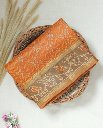 Orange Color Tussar Silk Saree