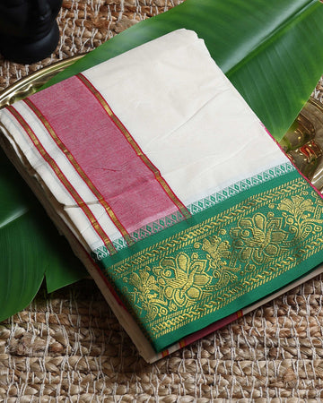 Men’s Cotton Dhoti with Multi Zari Border - White