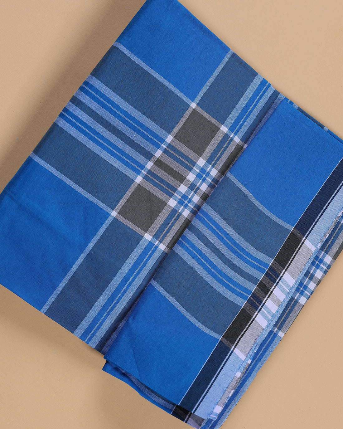 999 Brand Men's Premium Cotton Checked Lungi Stitched - Blue