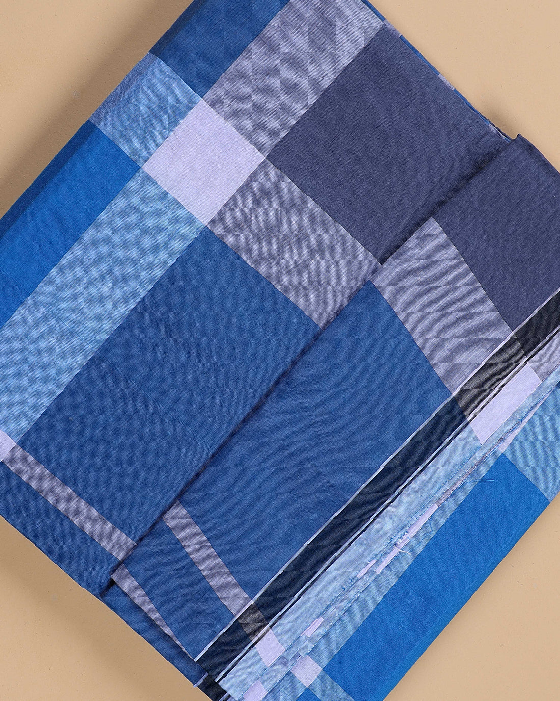 Nandu Brand Men's Premium Cotton Checked Lungi Stitched - Blue