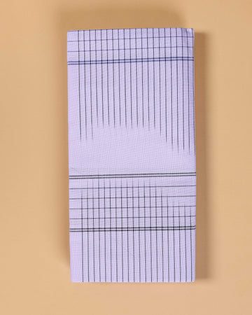 Nandu Brand Men's Premium Cotton Striped Lungi Stitched - White