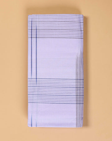 Nandu Brand Men's Premium Cotton Striped Lungi Stitched - White