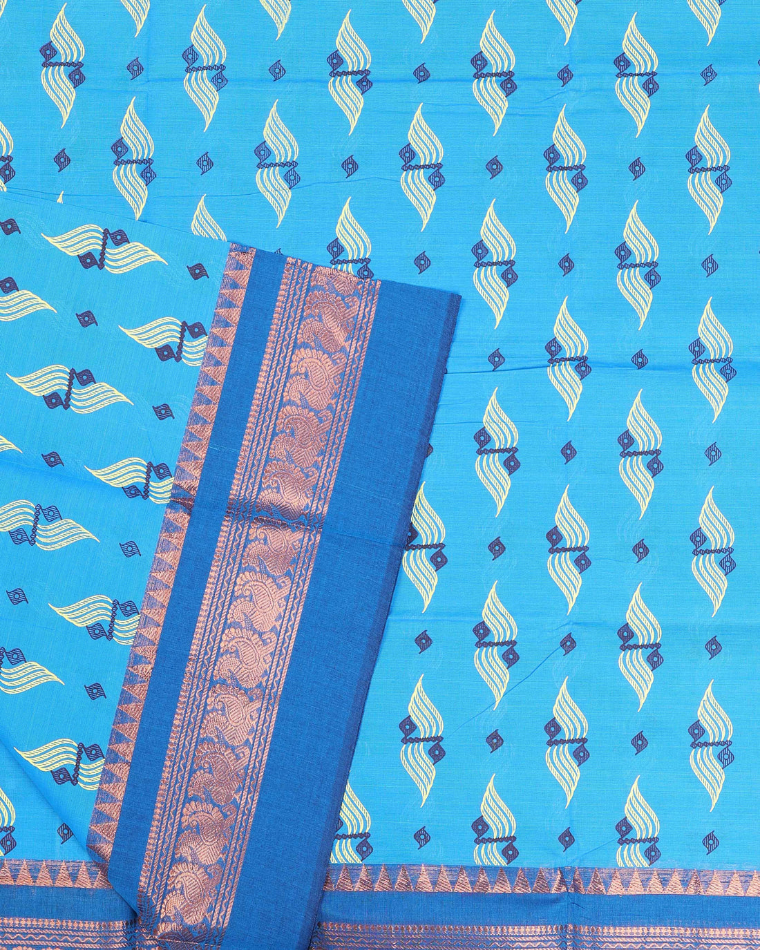 Handloom Cotton Saree with Zari Border and Motif Design - Blue