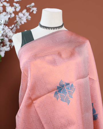 Exquisite Litchi Silk Saree with Intricate Weave and Elegant Motif Detailing - Pink