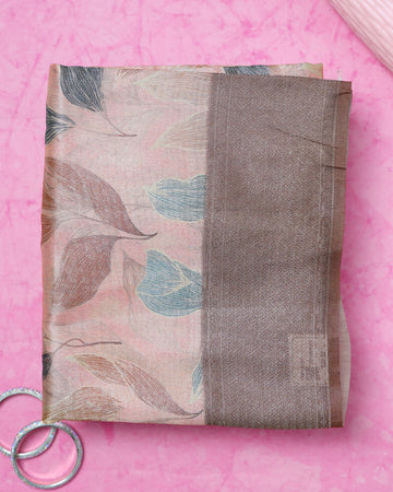 Fancy Silk Saree with Subtle Leaf Motifs and Textured Border - Pink