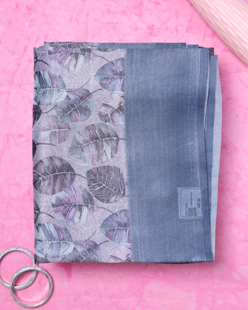 Fancy Silk Saree with Subtle Leaf Motifs and Textured Border - Multi