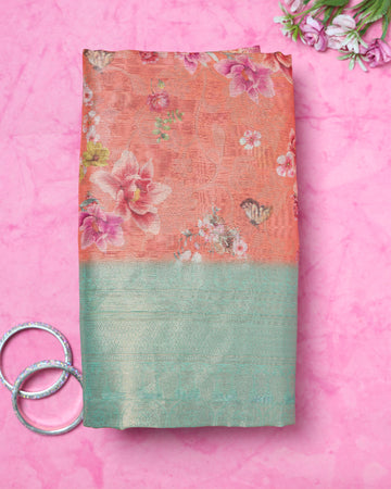 Coral Color Printed Fancy Silk Saree