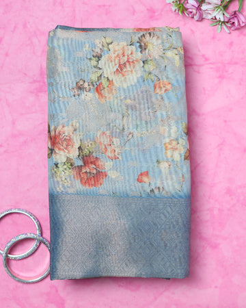 Blue Printed Fancy Silk Saree