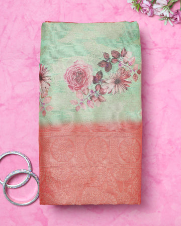 Green Printed Fancy Silk Saree