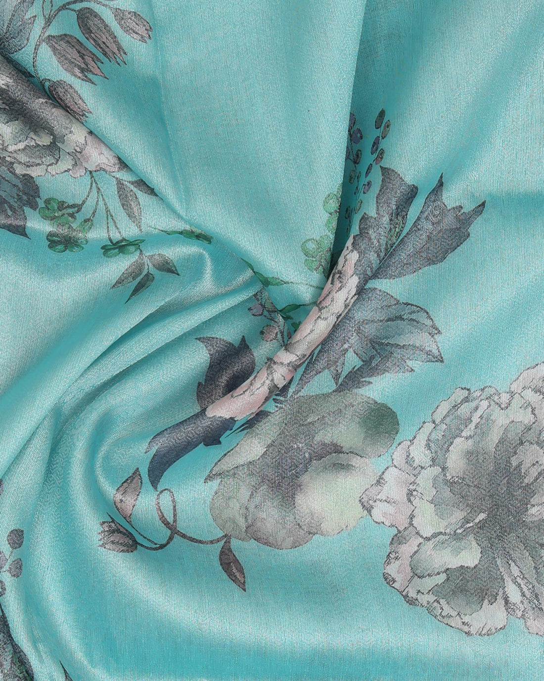 Fancy Silk Saree With Bold Floral Prints And Woven Design - Blue