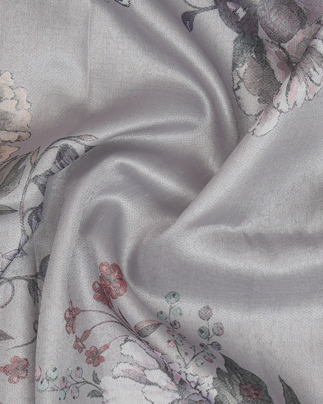 Fancy Silk Saree With Bold Floral Prints And Woven Design - Grey