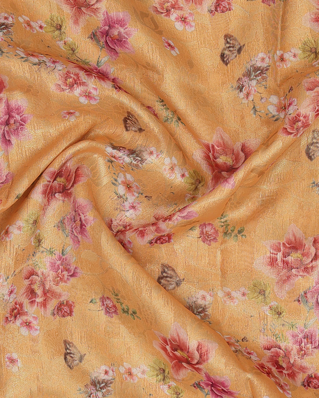 Floral Fancy Silk Saree with Contrast Zari Border - Yellow