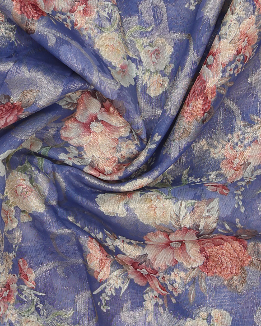 Floral Fancy Silk Saree with Contrast Zari Border - Blue