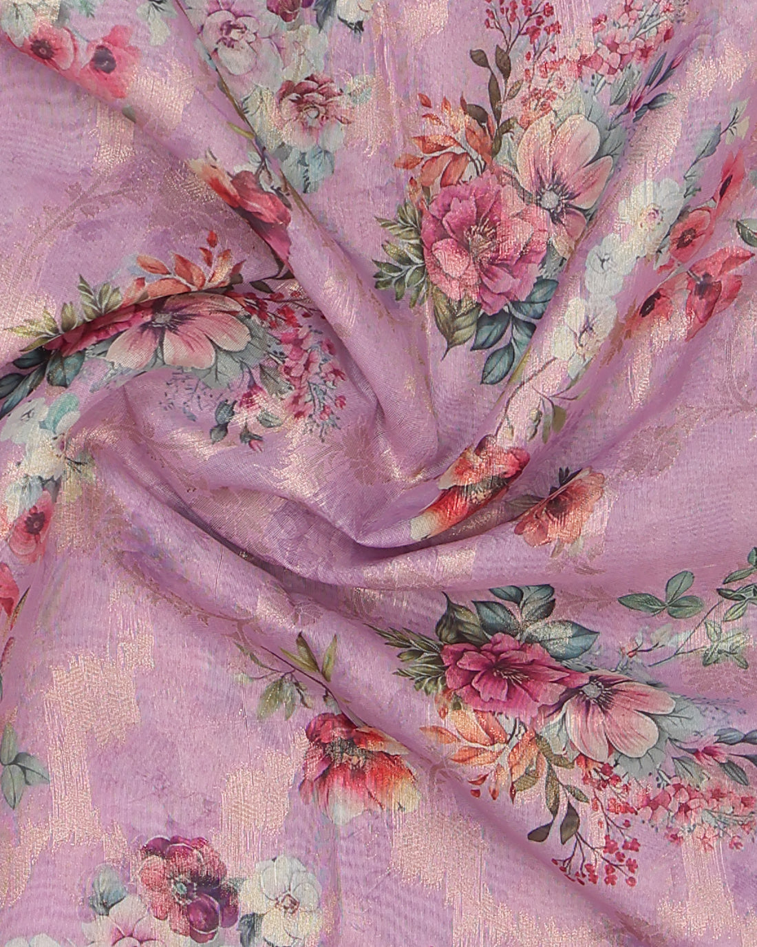 Floral Fancy Silk Saree with Contrast Zari Border - Pink