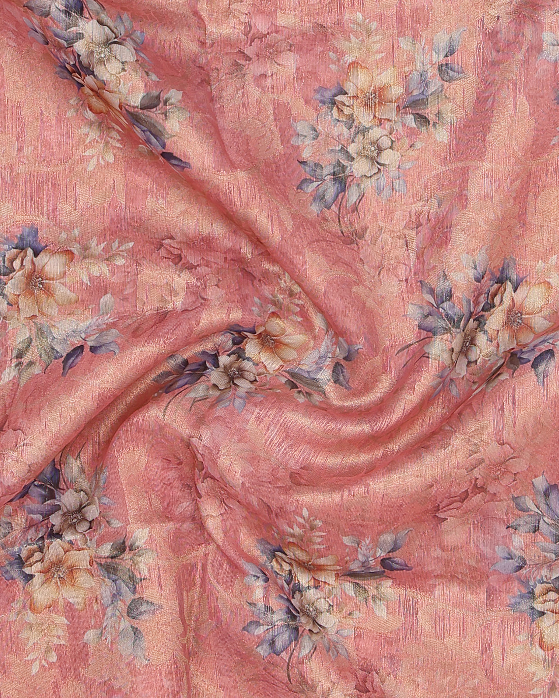 Floral Fancy Silk Saree with Contrast Zari Border - Pink