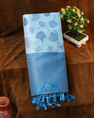 Light Blue Color Lichi Silk Saree