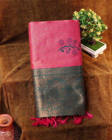 Dark Pink Color Lichi Silk Saree