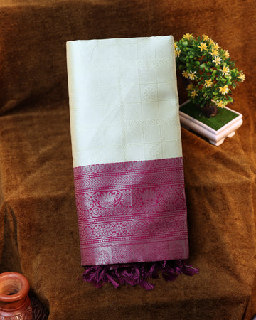 Cream Color Lichi Silk Saree