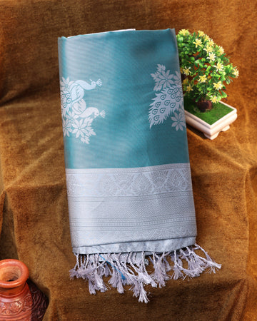 Blue Color Lichi Silk Saree