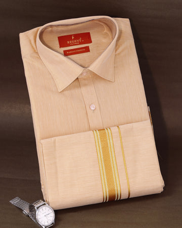 Men's Rose Gold Color Traditional Regular Fit Shirt & Dhoti Set