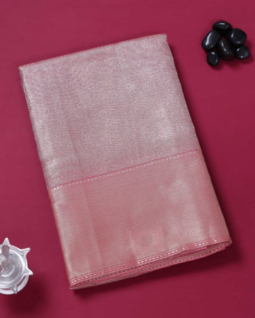 Ethnic Solid Tissue Saree - Pink