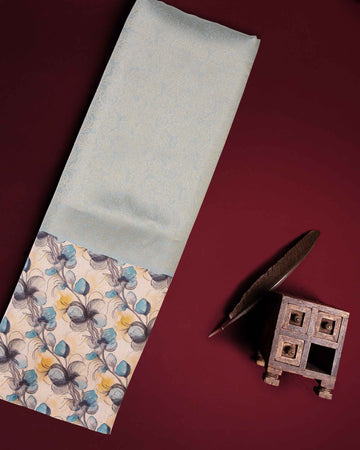 Solid Soft Silk Saree With Floral Printed Blouse - Grey