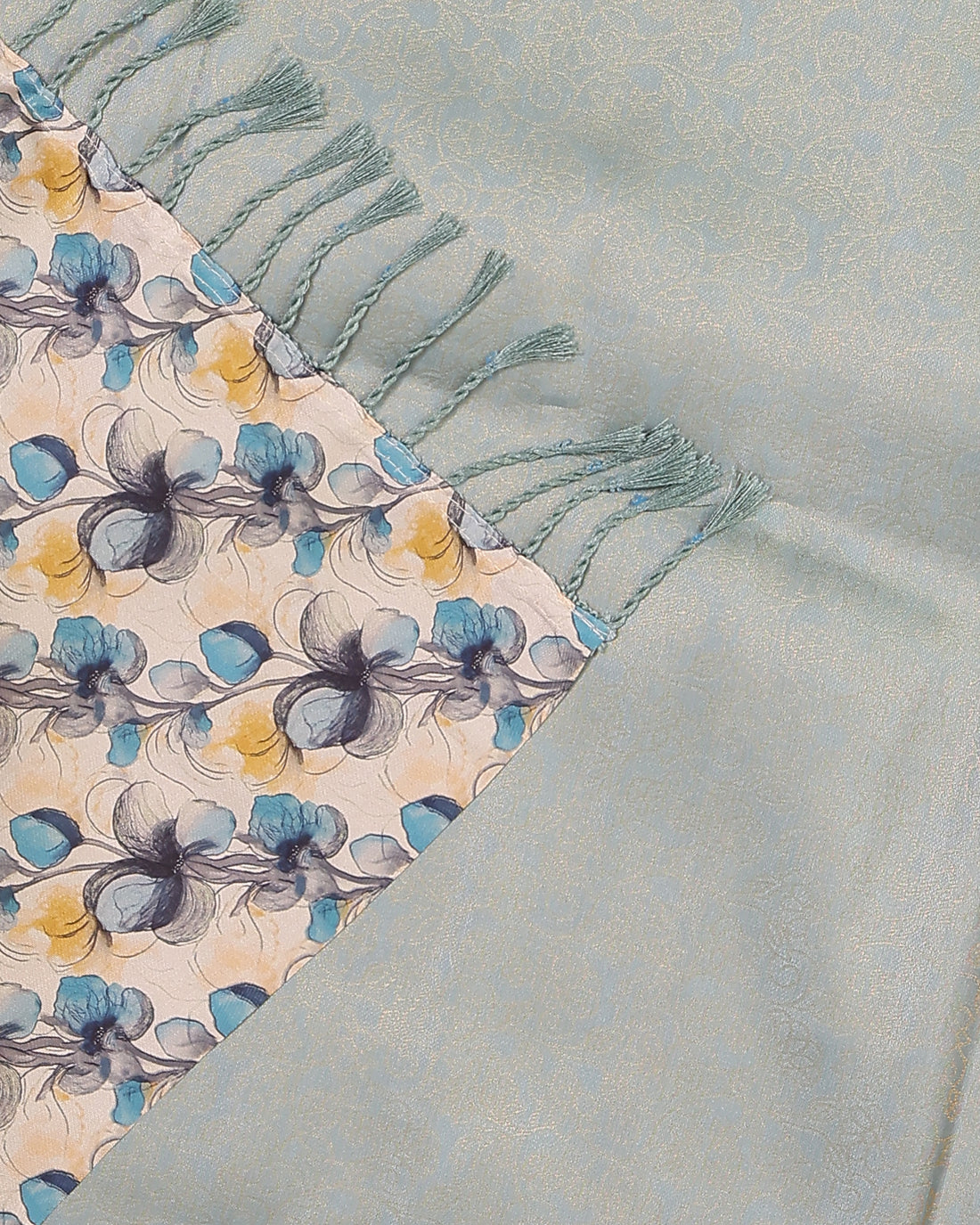 Solid Soft Silk Saree With Floral Printed Blouse - Grey