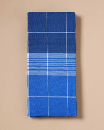 999 Brand Men's Premium Cotton Checked Lungi Stitched - Blue