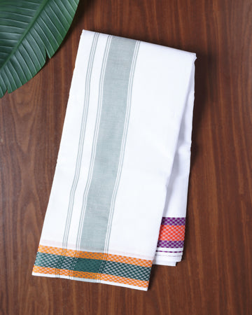 Men’s Cotton Dhoti with Contrast Zari Border - White