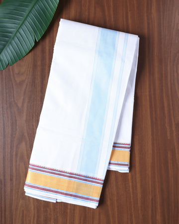 Men’s Cotton Dhoti with Contrast Zari Border - White