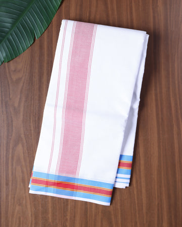 Men’s Cotton Dhoti with Contrast Zari Border - White