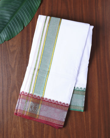 Men’s Cotton Dhoti with Contrast Zari Border - White