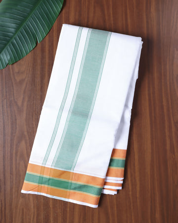Men’s Cotton Dhoti with Contrast Zari Border - White