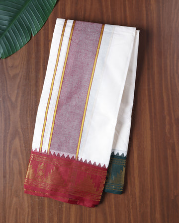 Men’s Cotton Dhoti with Contrast Zari Border - Half White