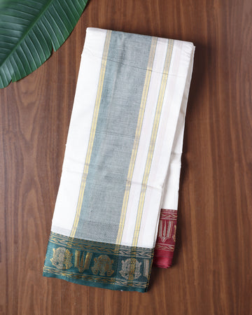 Men’s Cotton Dhoti with Contrast Zari Border - Half White
