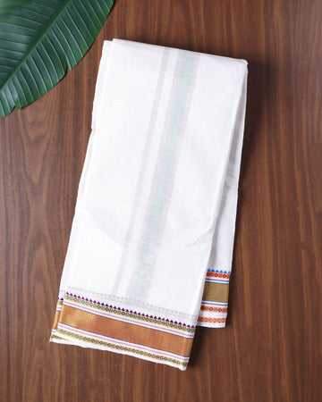 Men’s Cotton Dhoti with Contrast Zari Border - Half White