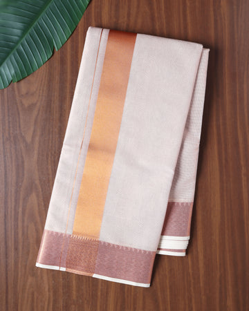 Traditional Men’s Dhoti with Copper Zari Border - Half White