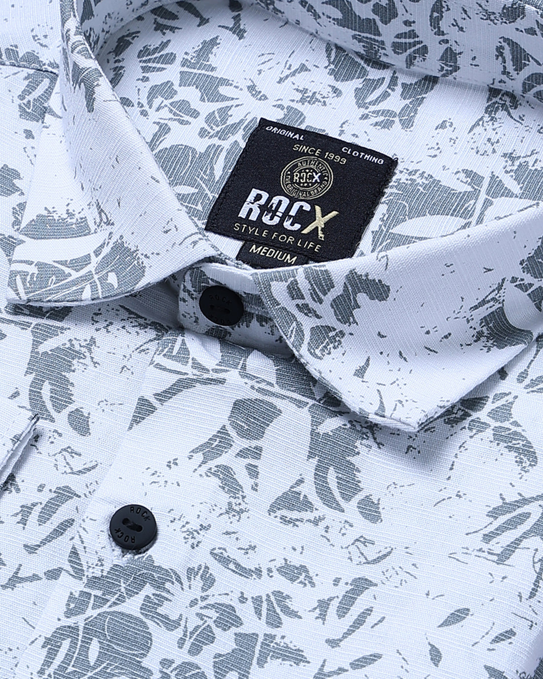 Rocx Men's Casual Printed Full-Sleeve Shirt with Spread Collar - White