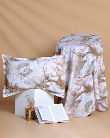 Marble Design Bed Cover with Matching Pillow Cover Set - Multi