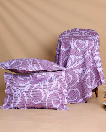 Leafy Scroll Print Design Bed Cover with Matching Pillow Cover Set - Onion Pink