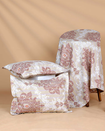Elegant Floral & Striped Pattern Bed Cover with Matching Pillow Cover Set - Lavender