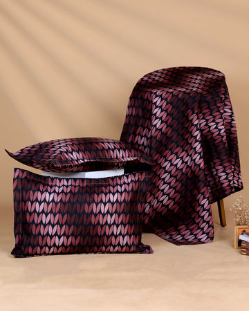 Elegant Textured Leaf Pattern Bed Cover with Matching Pillow Cover Set - Black